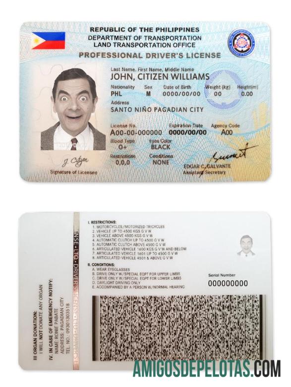 Carteira de motorista das Filipinas modelo